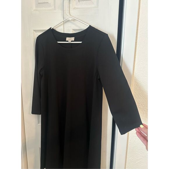Loft Outlet Women's Crew Neck 3/4 Sleeve Fit & Flare Dress Black Size Medium - Picture 2 of 7